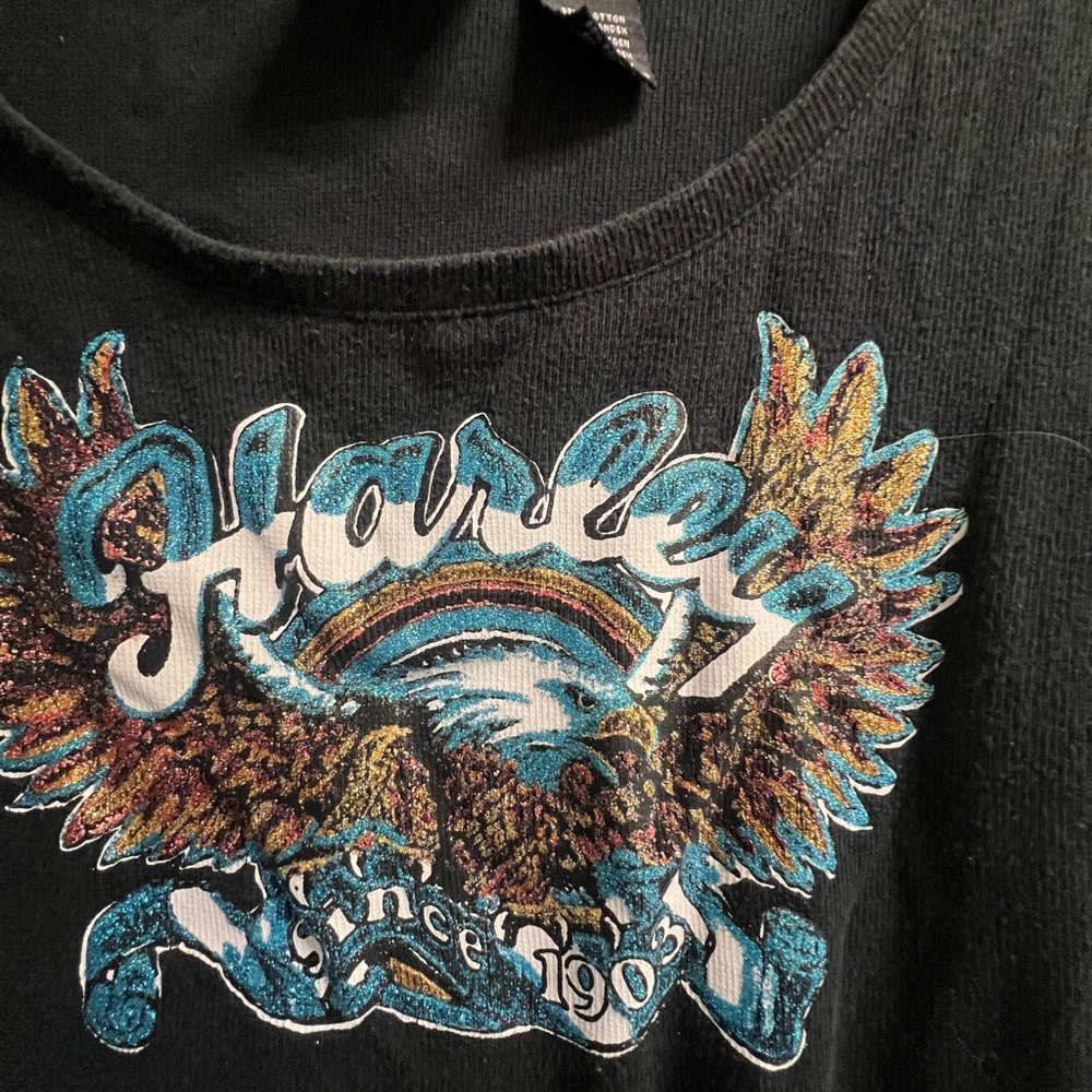 Dark Gray Hooded Long-Sleeve Top with Sparkles & t-shirt Harley Davidson medium - Picture 6 of 8
